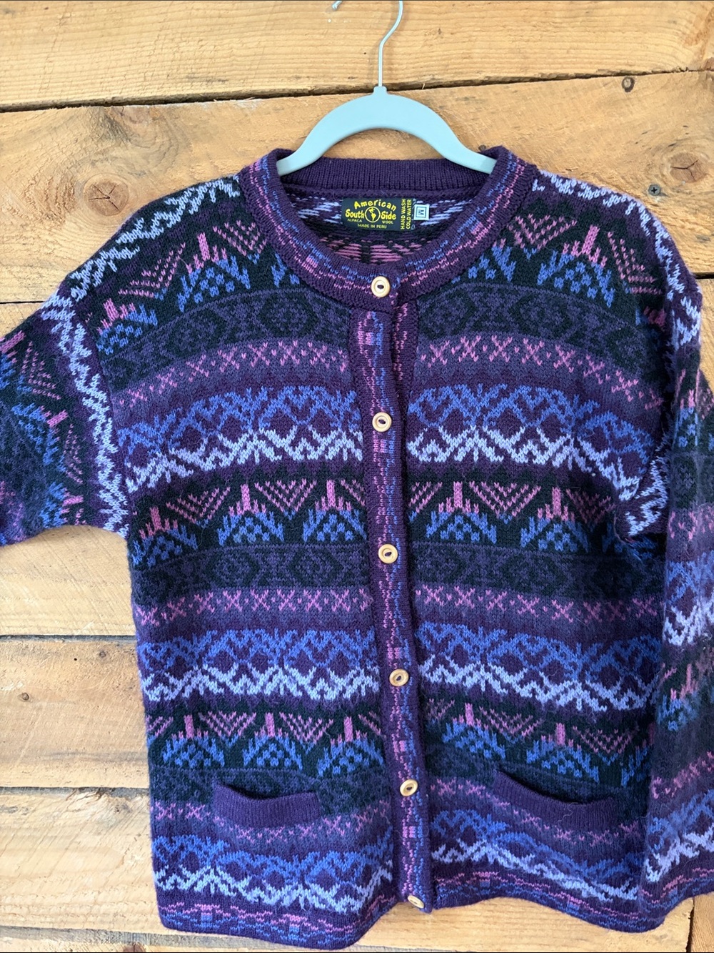 American South Side Purple Patterned Knit Cardigan